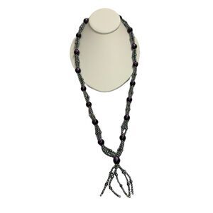 Vintage Black Beaded Tassel Necklace Multi-Strand Style Beaded Statement Jewelry